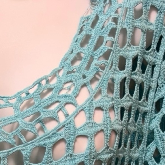Lane Bryant Boxy Crochet Beach Cover Top Sz 18 Turquoise Drop Short Sleeve - Picture 4 of 6